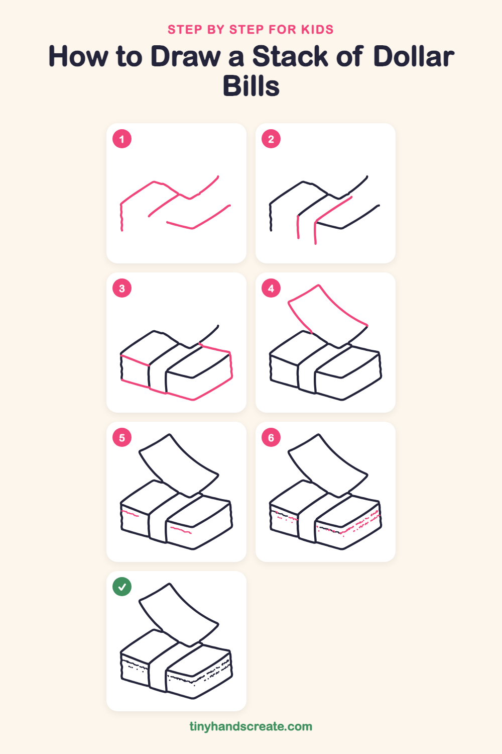 How to draw a stack of dollar bills step by step for kids