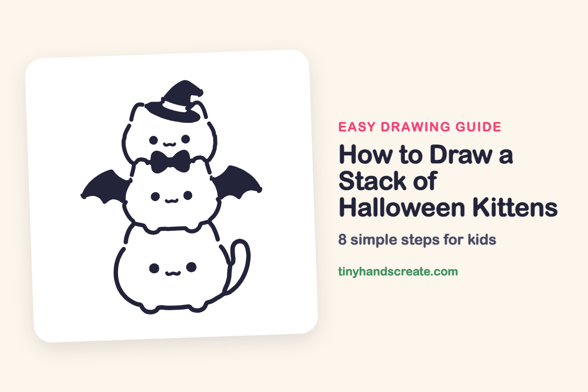 How to Draw a Stack of Halloween Kittens: easy drawing guide for kids
