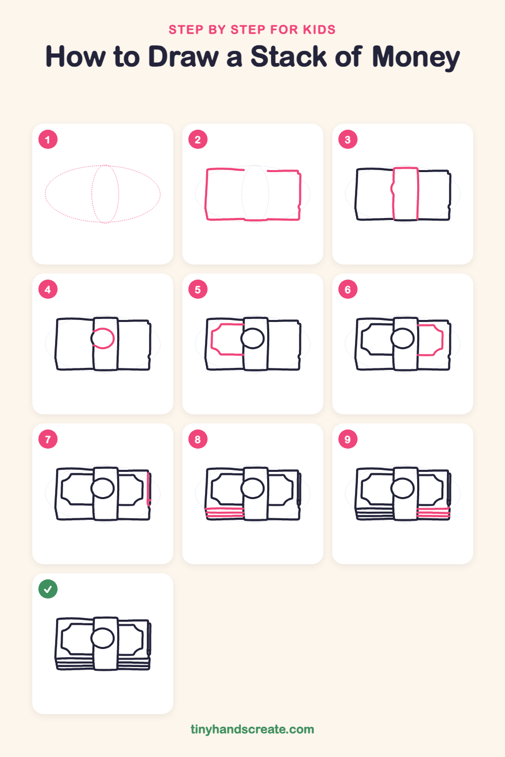 How to draw a stack of money step by step for kids