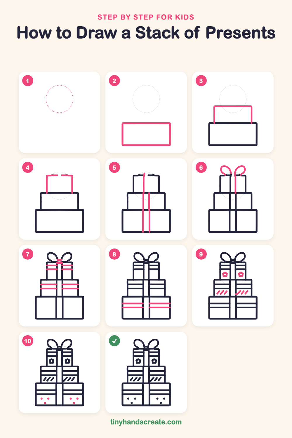 How to draw a stack of presents step by step for kids