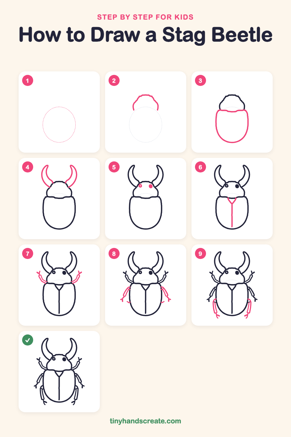 How to draw a stag beetle step by step for kids