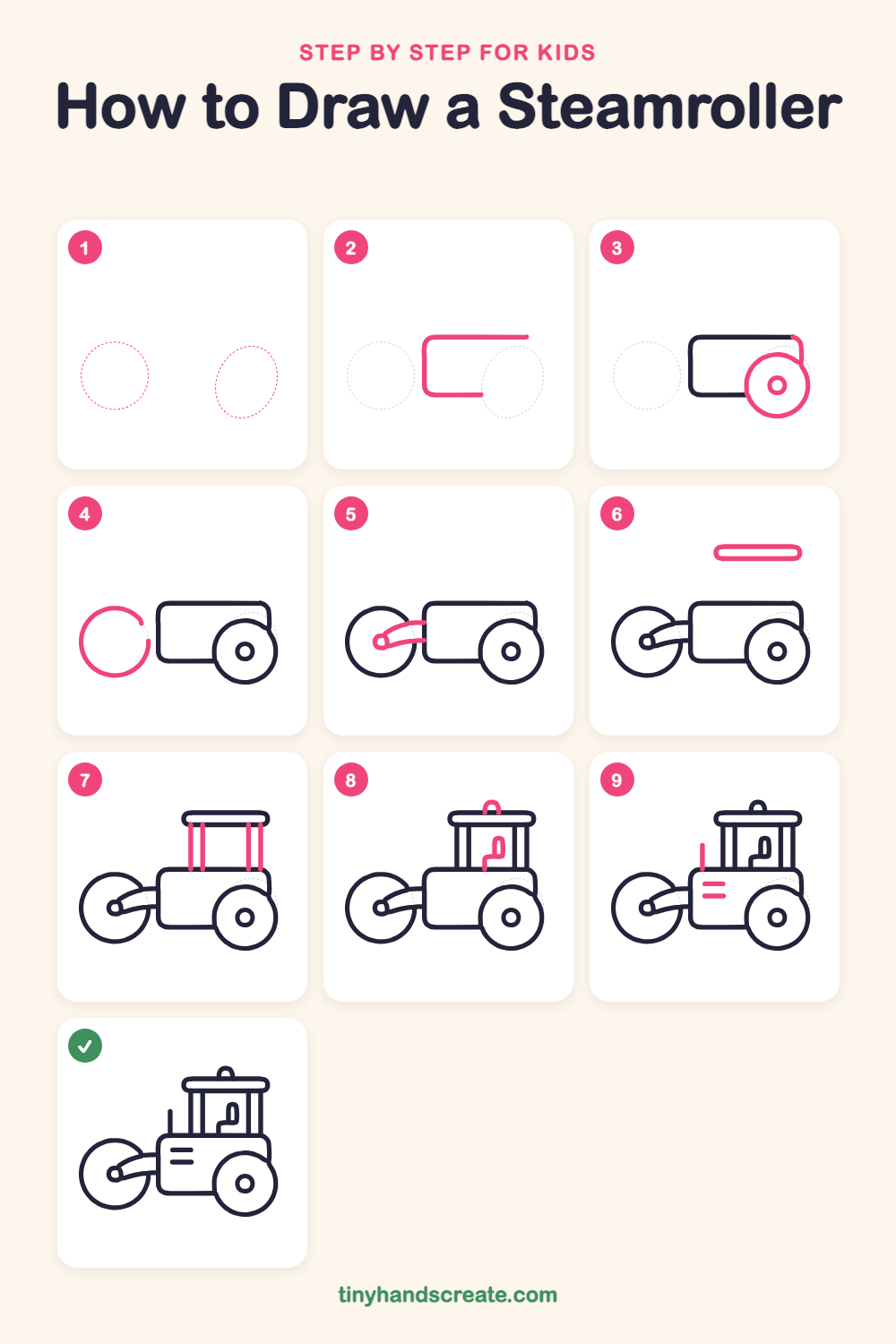 How to draw a steamroller step by step for kids