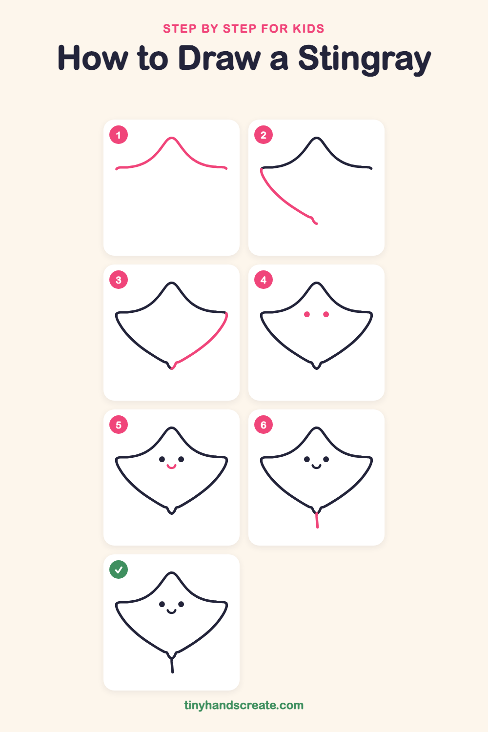 How to draw a stingray step by step for kids