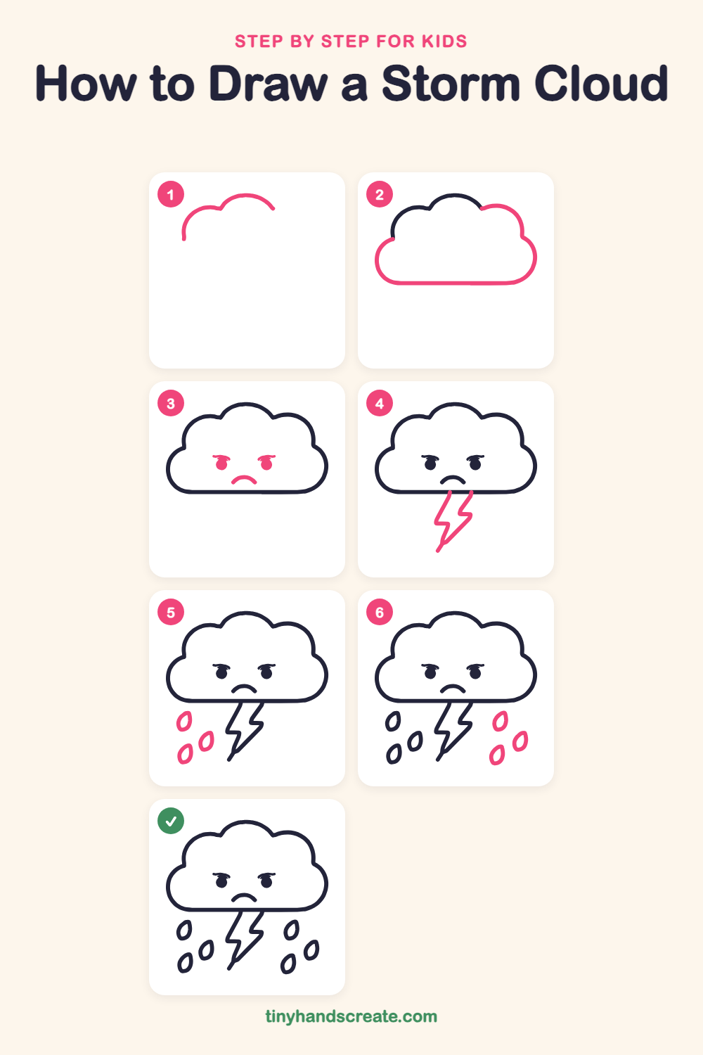 How to draw a storm cloud step by step for kids