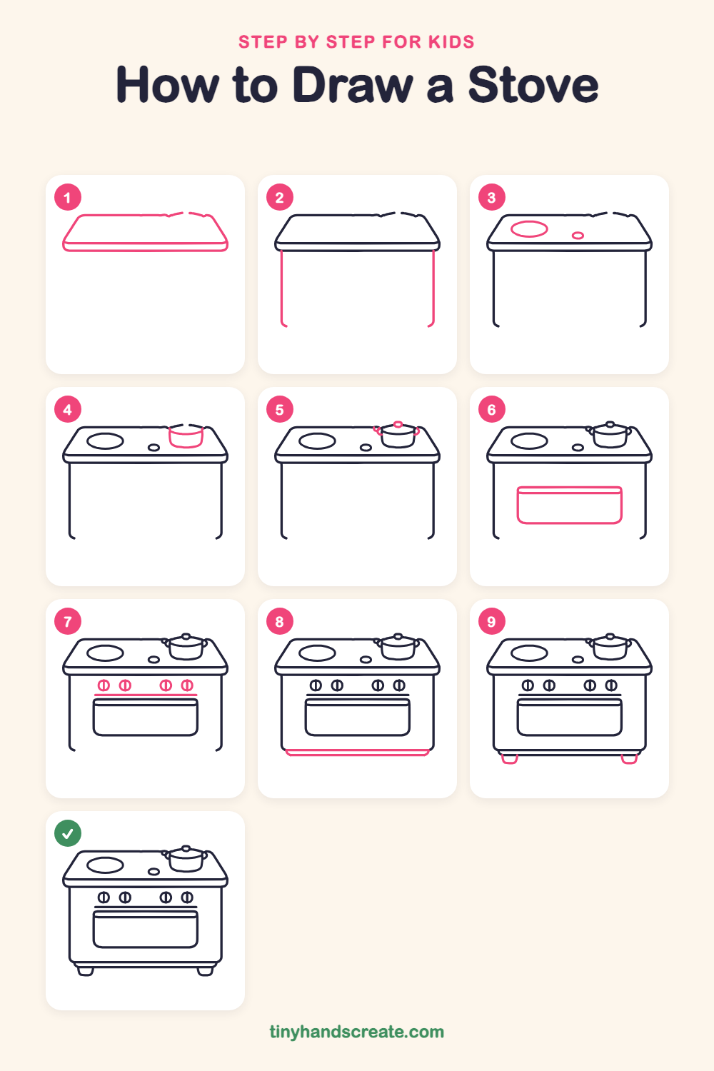 How to draw a stove step by step for kids