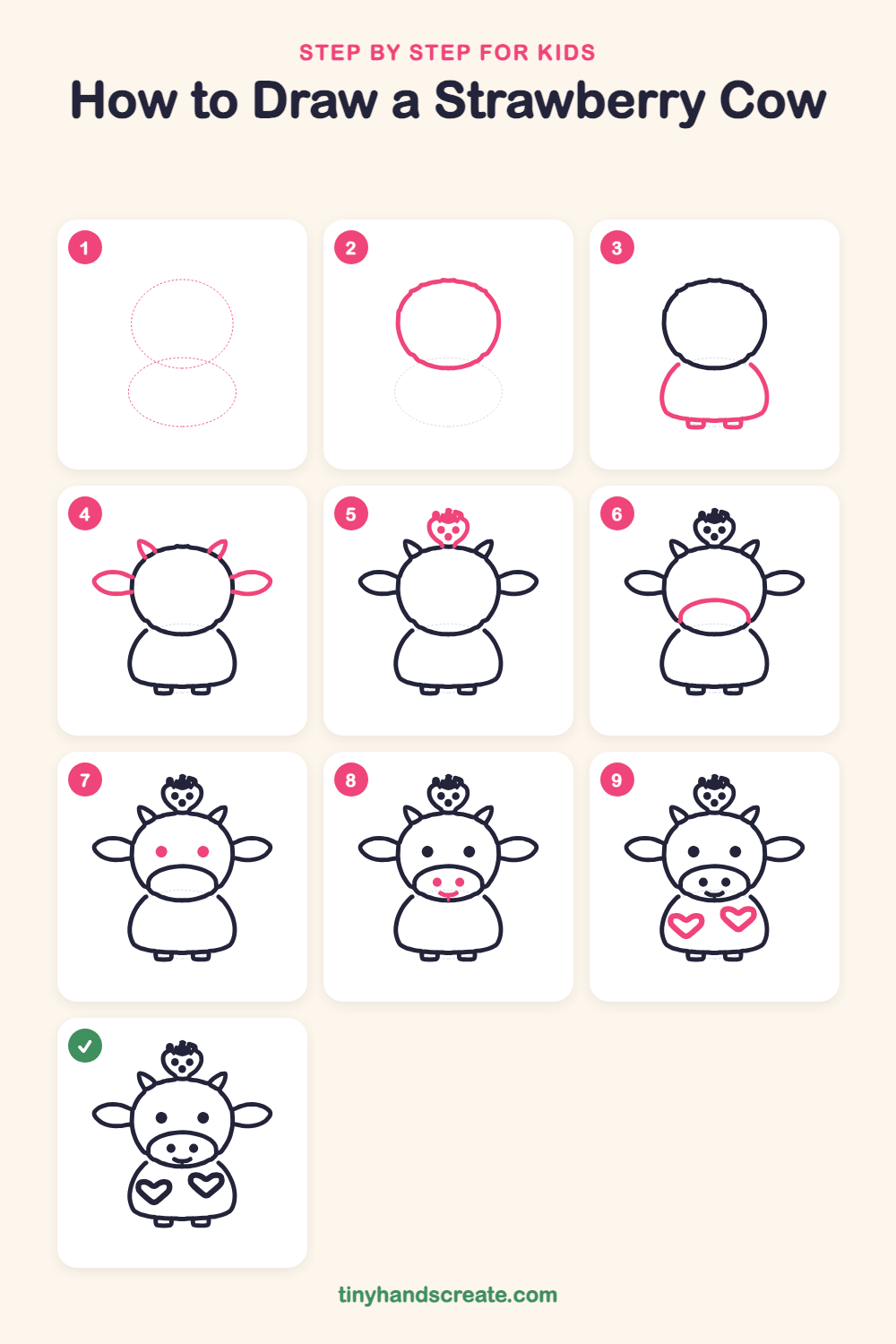 How to draw a strawberry cow step by step for kids