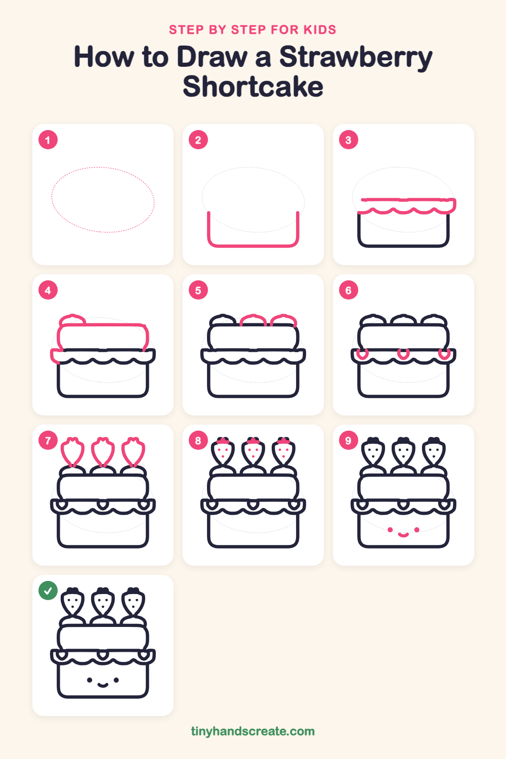 How to draw a strawberry shortcake step by step for kids