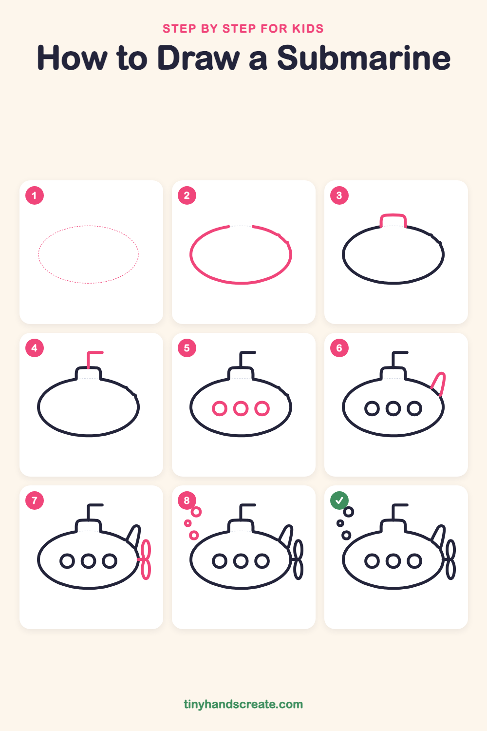 How to draw a submarine step by step for kids