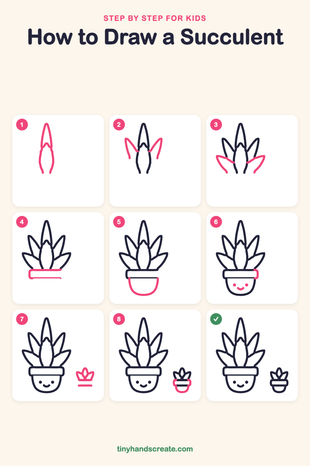 How to draw a succulent step by step for kids