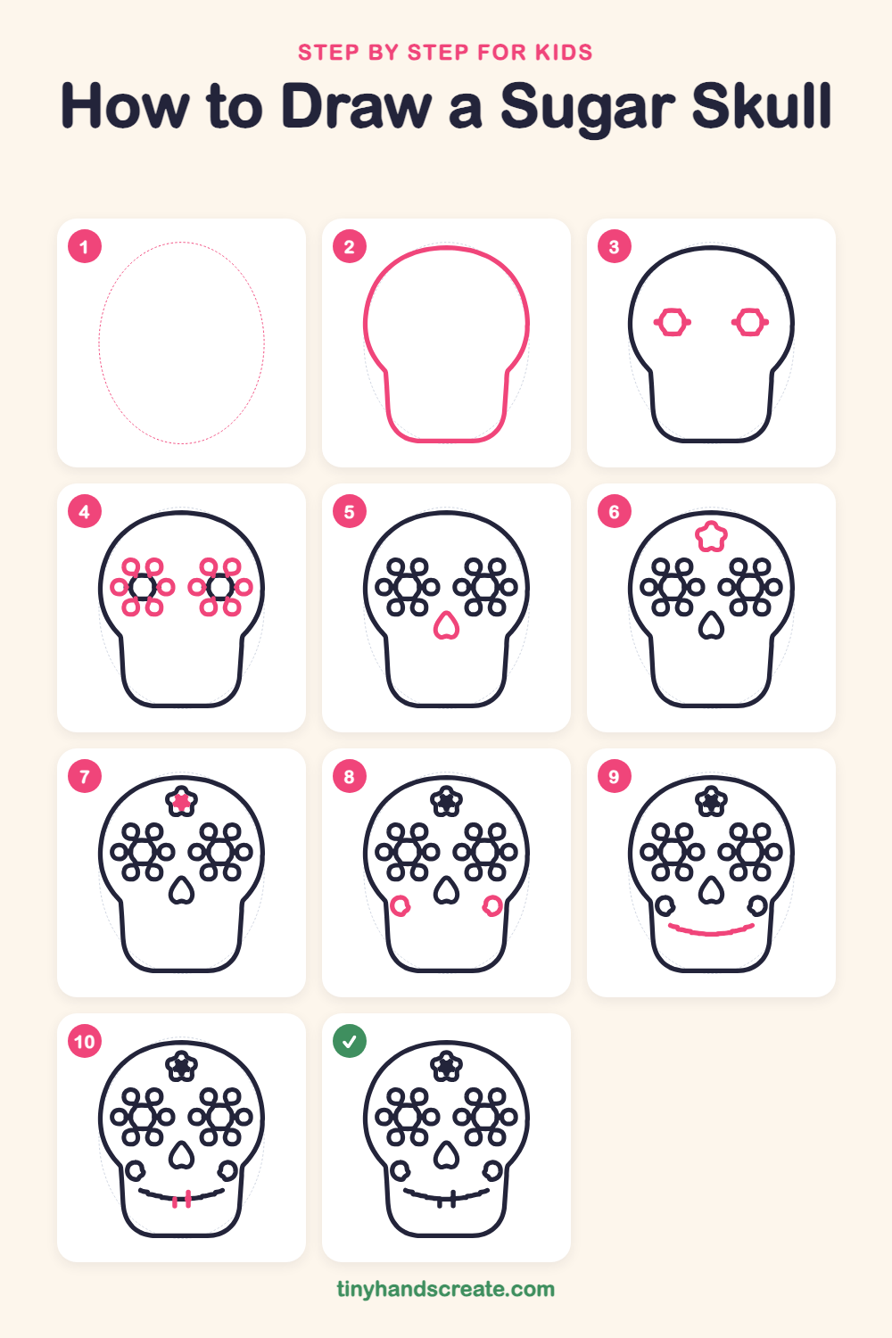 How to draw a sugar skull step by step for kids