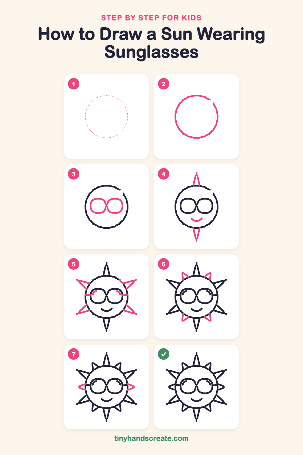 How to draw a sun wearing sunglasses step by step for kids