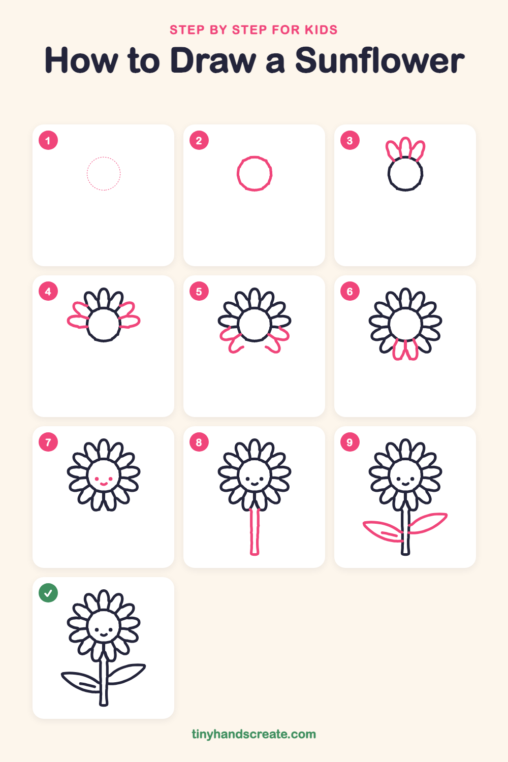 How to draw a sunflower step by step for kids