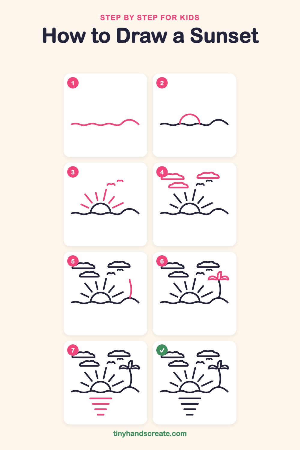 How to draw a sunset step by step for kids