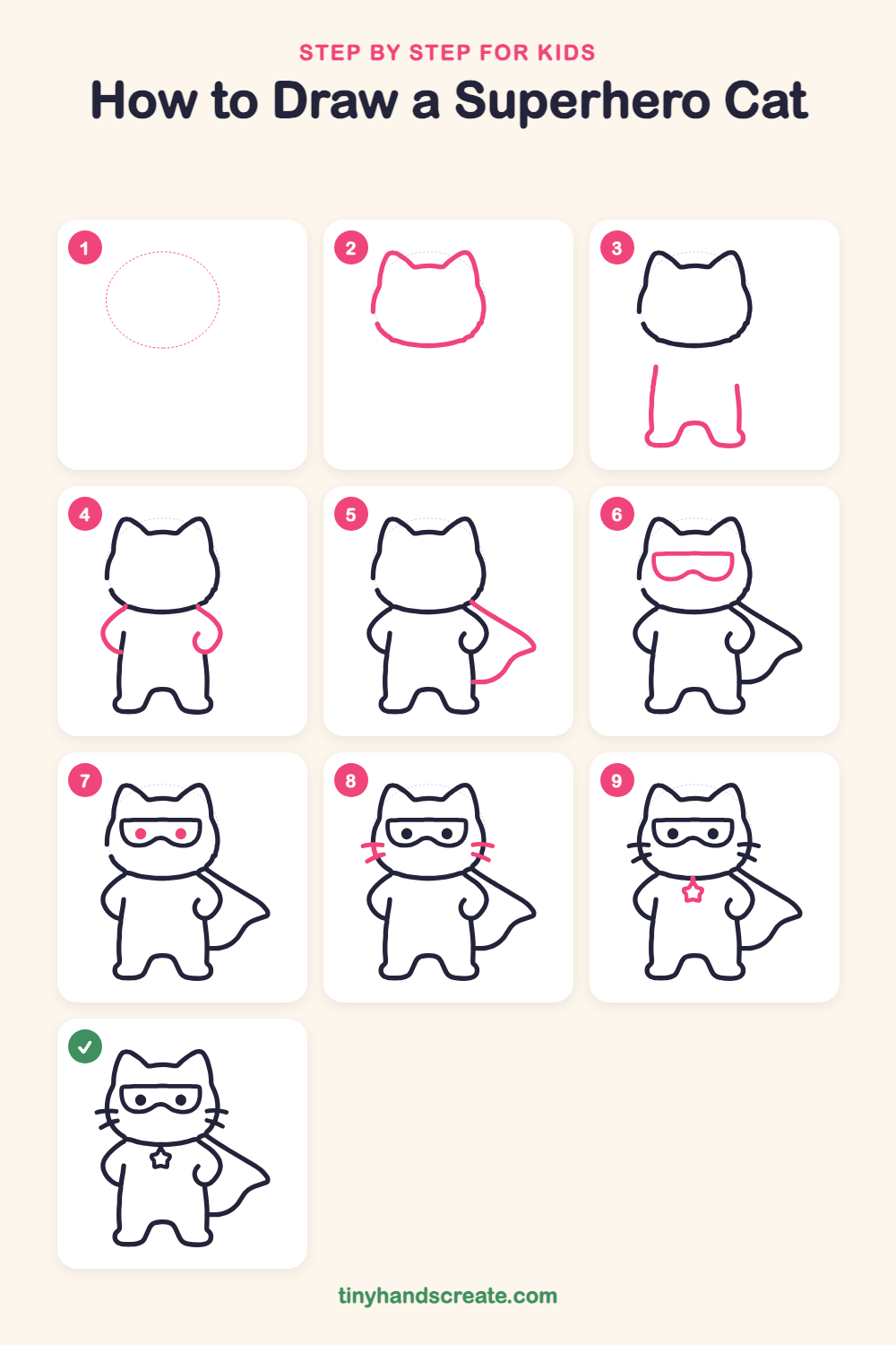 How to draw a superhero cat step by step for kids