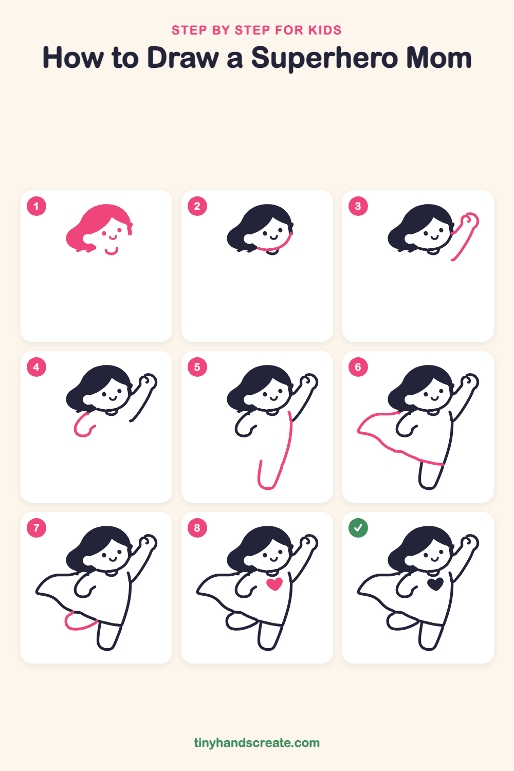 How to draw a superhero mom step by step for kids