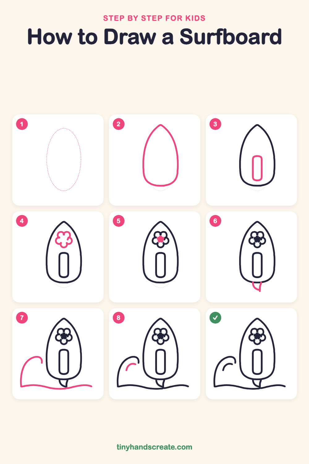 How to draw a surfboard step by step for kids