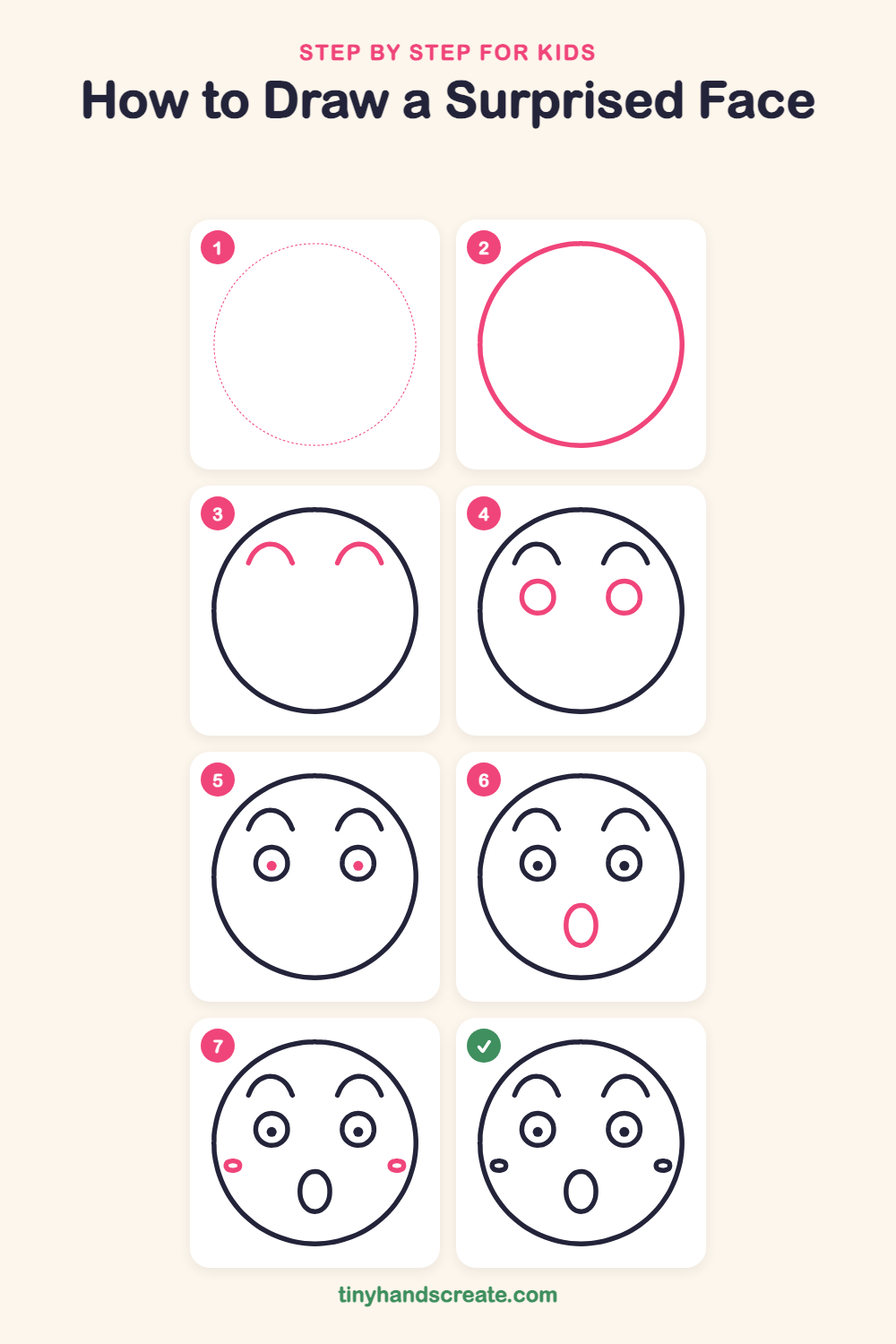 How to draw a surprised face step by step for kids