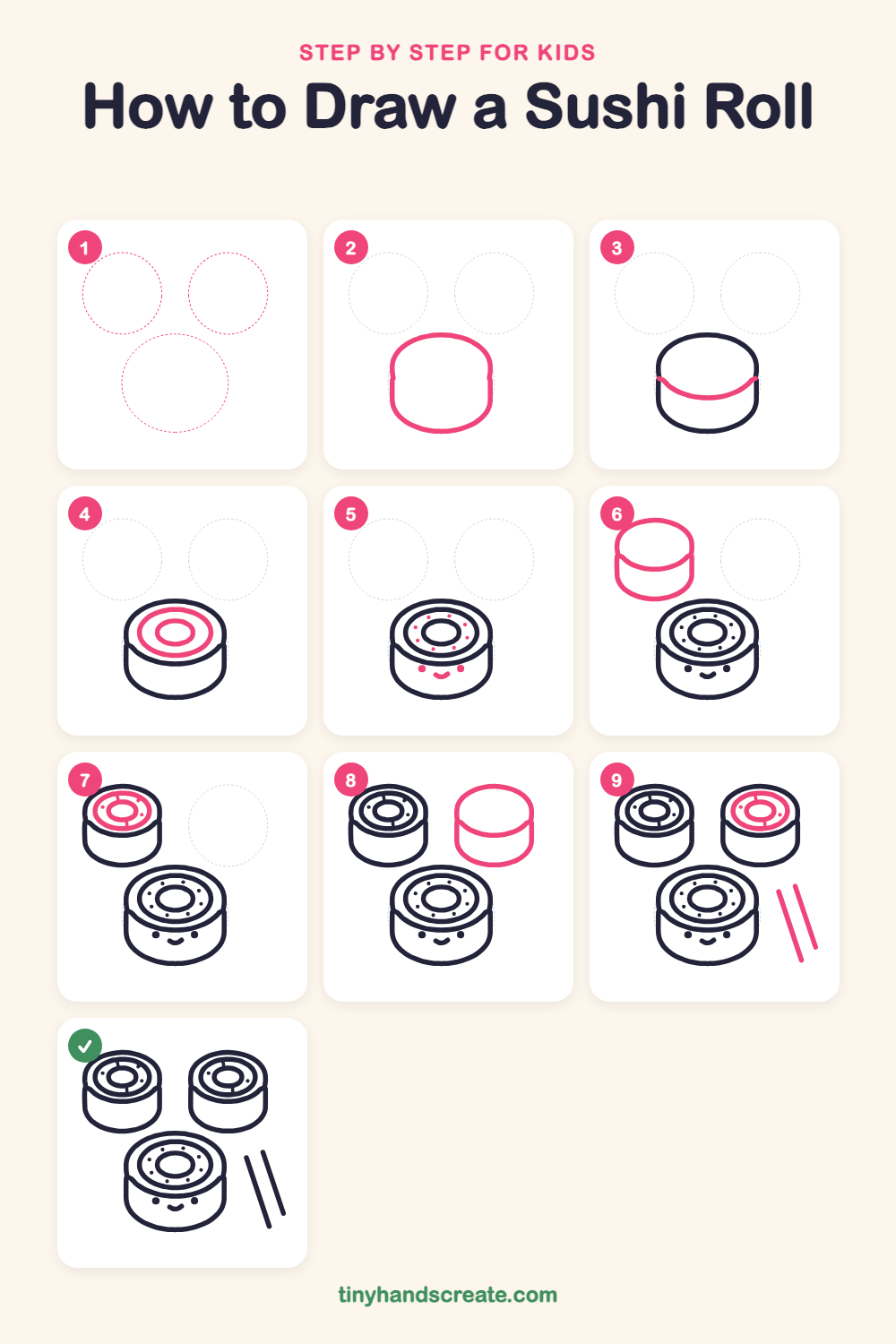 How to draw a sushi roll step by step for kids