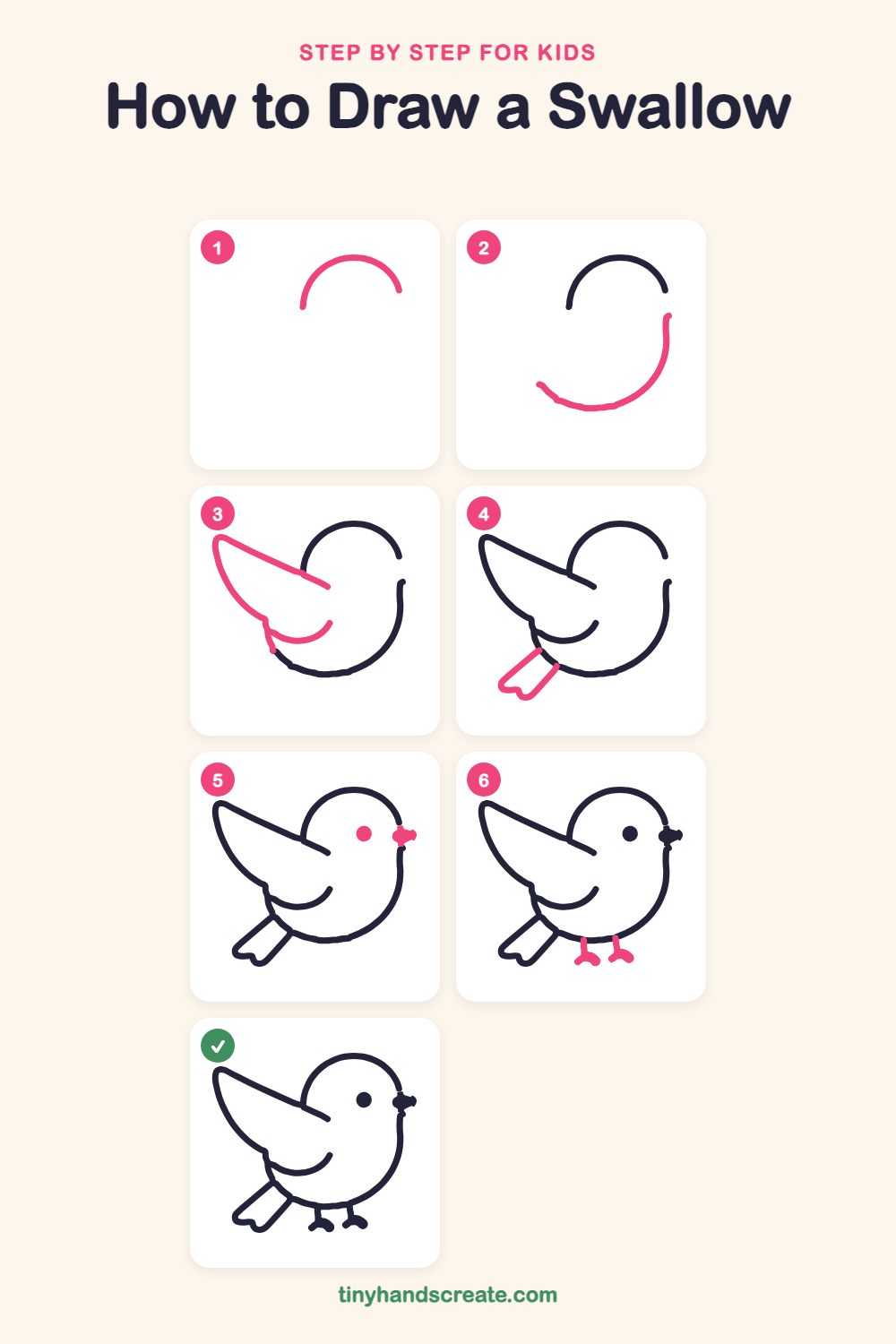 How to draw a swallow step by step for kids