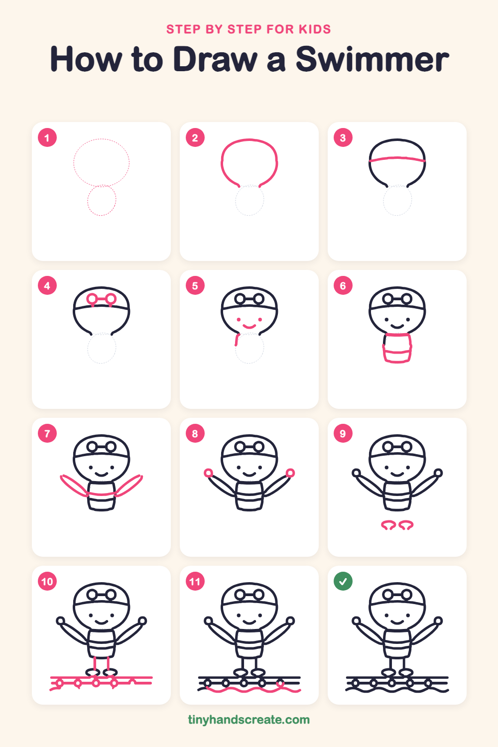How to draw a swimmer step by step for kids