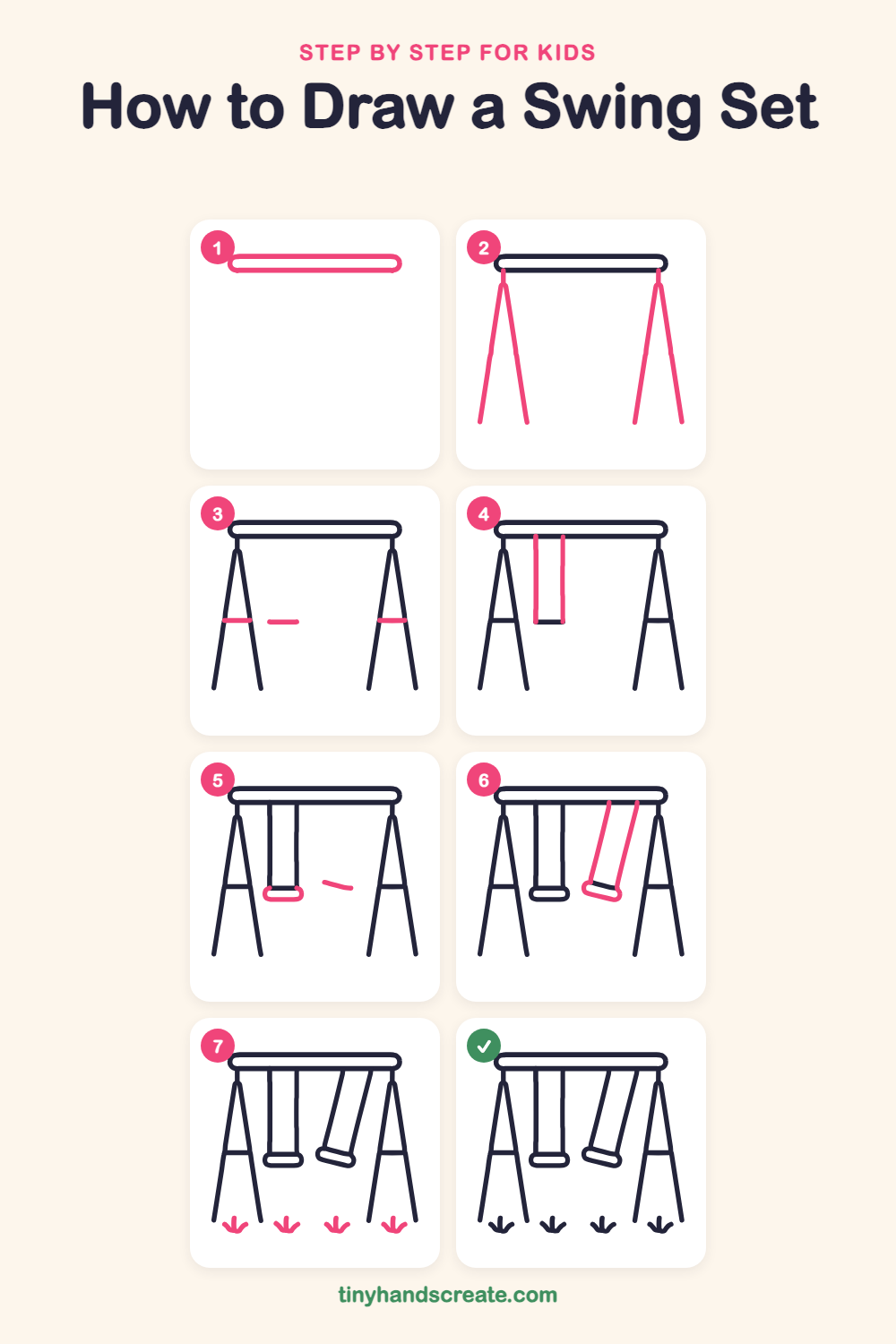 How to draw a swing set step by step for kids