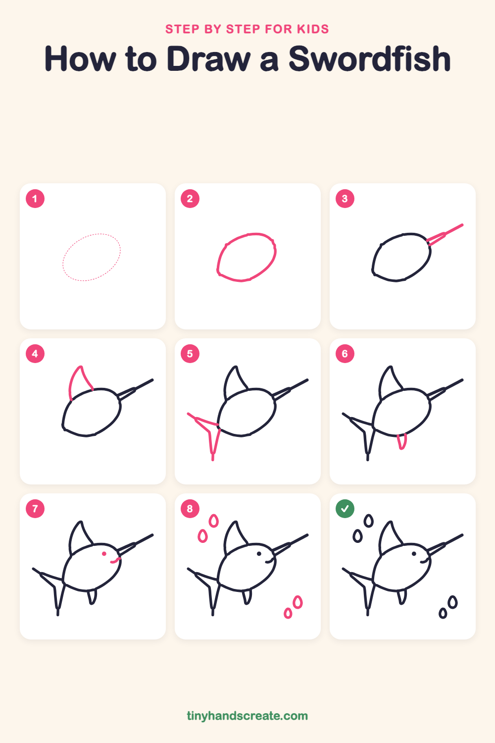 How to draw a swordfish step by step for kids