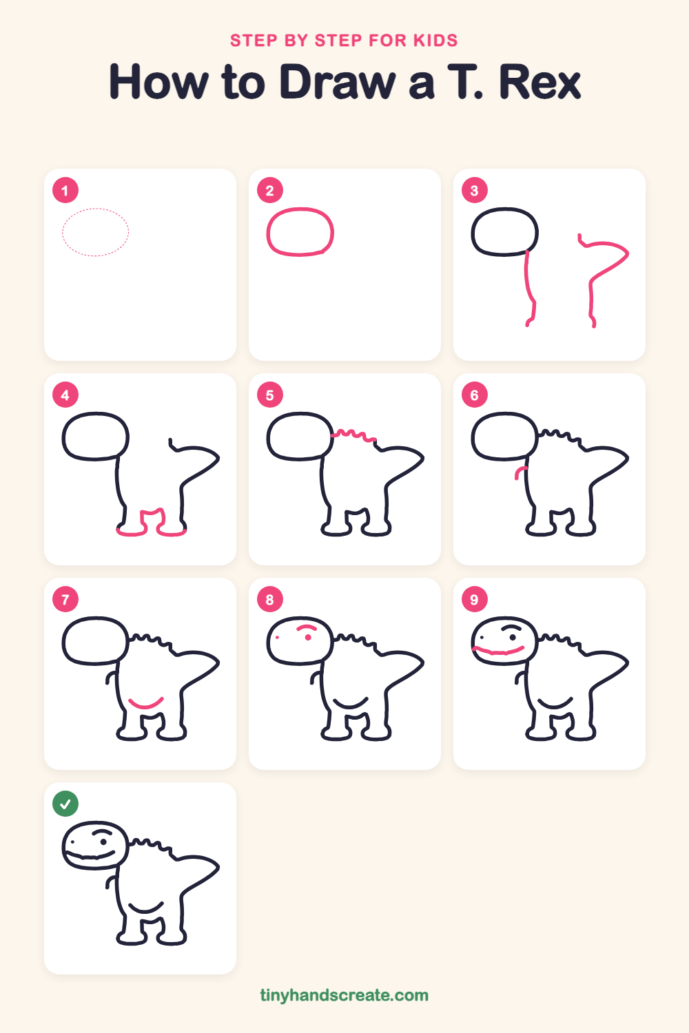 How to draw a T. rex step by step for kids