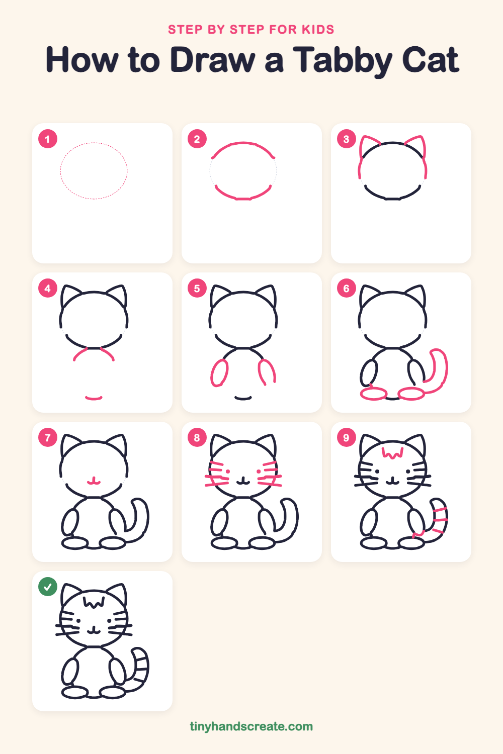 How to draw a tabby cat step by step for kids