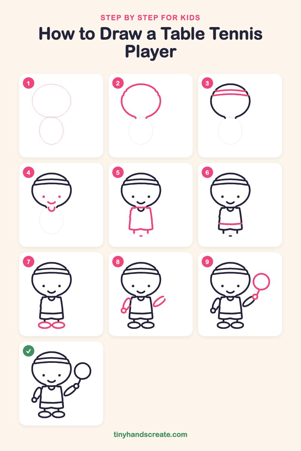 How to draw a table tennis player step by step for kids