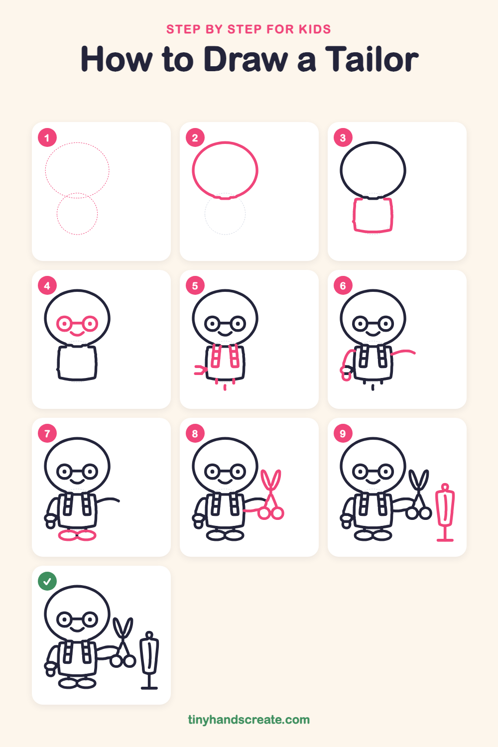 How to draw a tailor step by step for kids