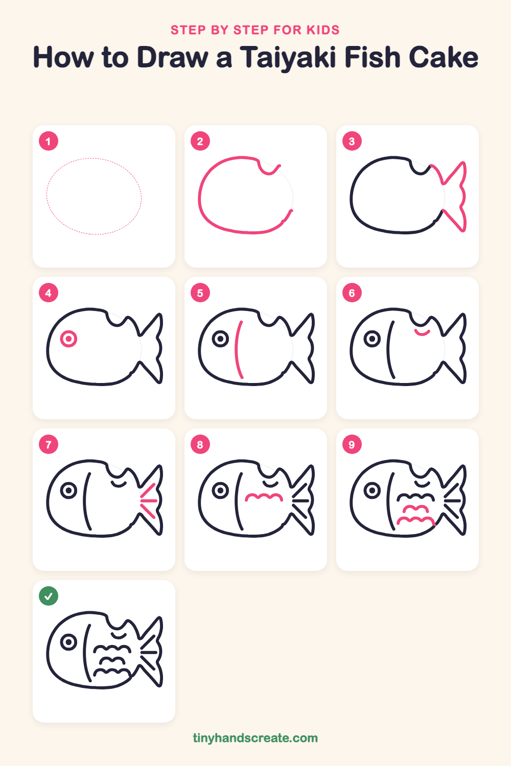 How to draw a taiyaki fish cake step by step for kids