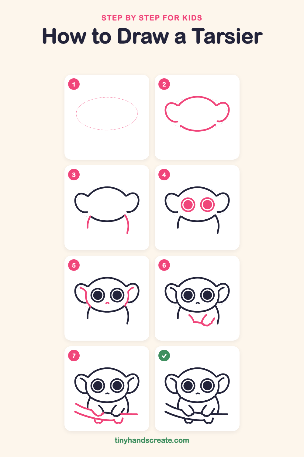 How to draw a tarsier step by step for kids