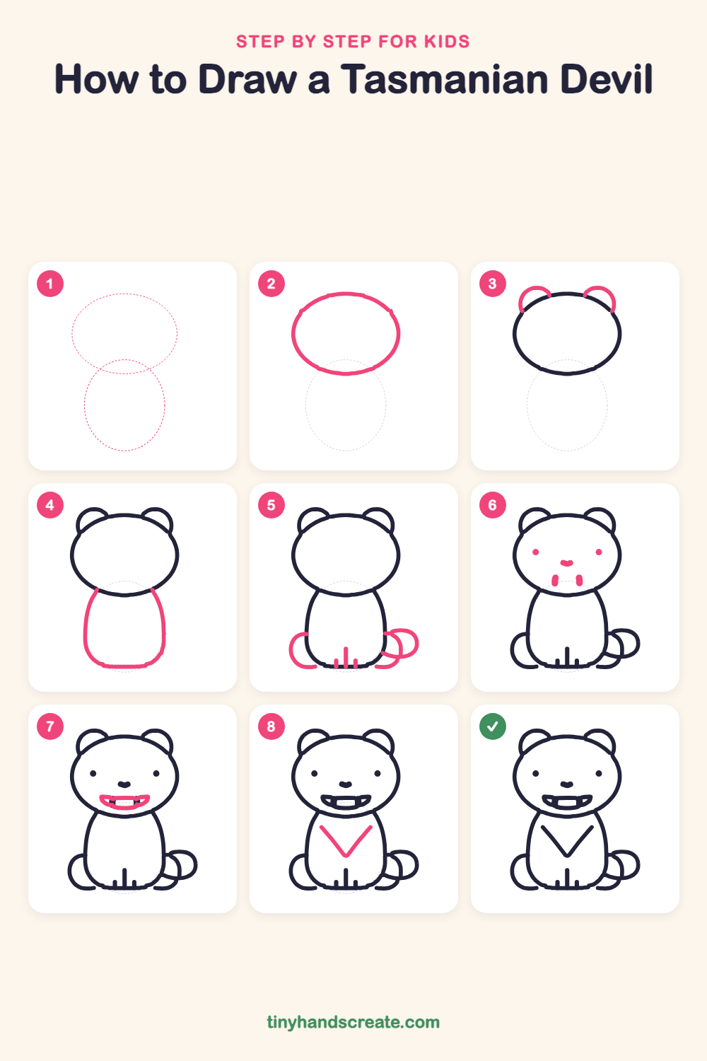 How to draw a Tasmanian devil step by step for kids