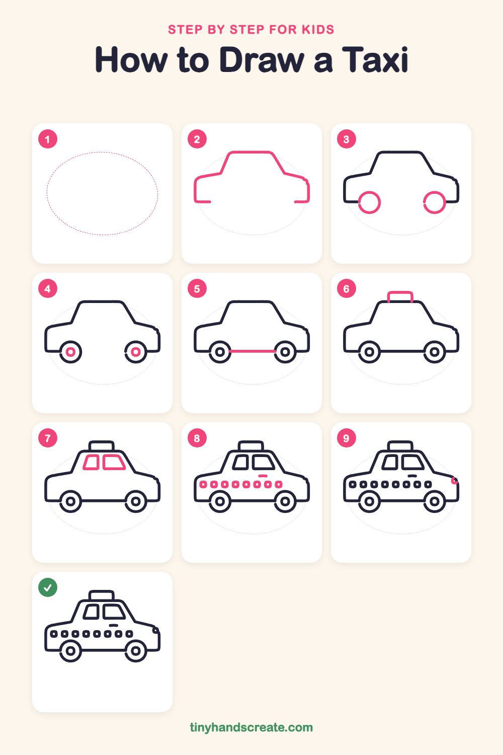 How to draw a taxi step by step for kids