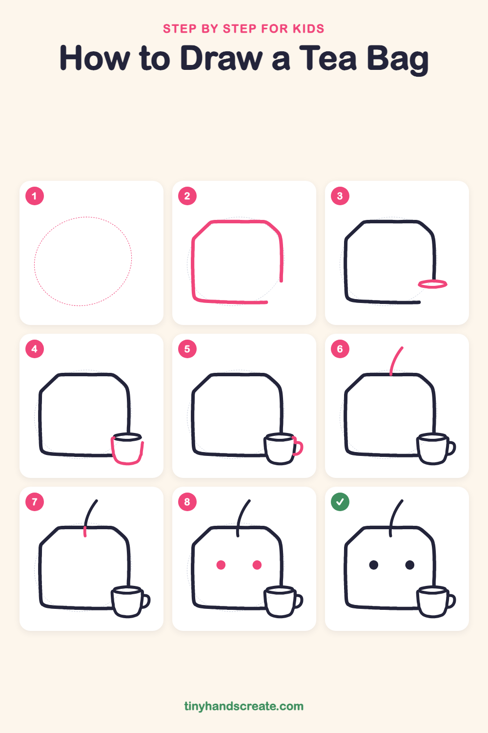 How to draw a tea bag step by step for kids