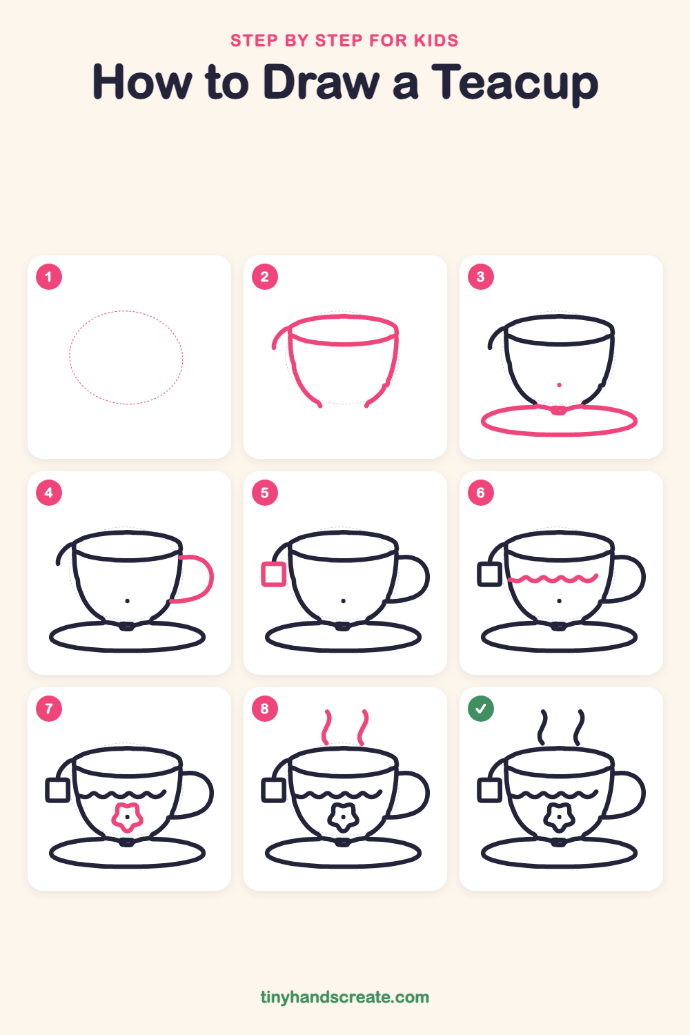How to draw a teacup step by step for kids