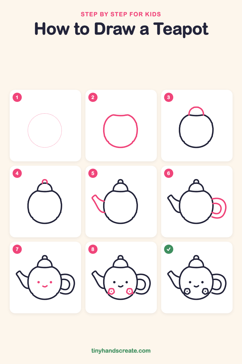 How to draw a teapot step by step for kids