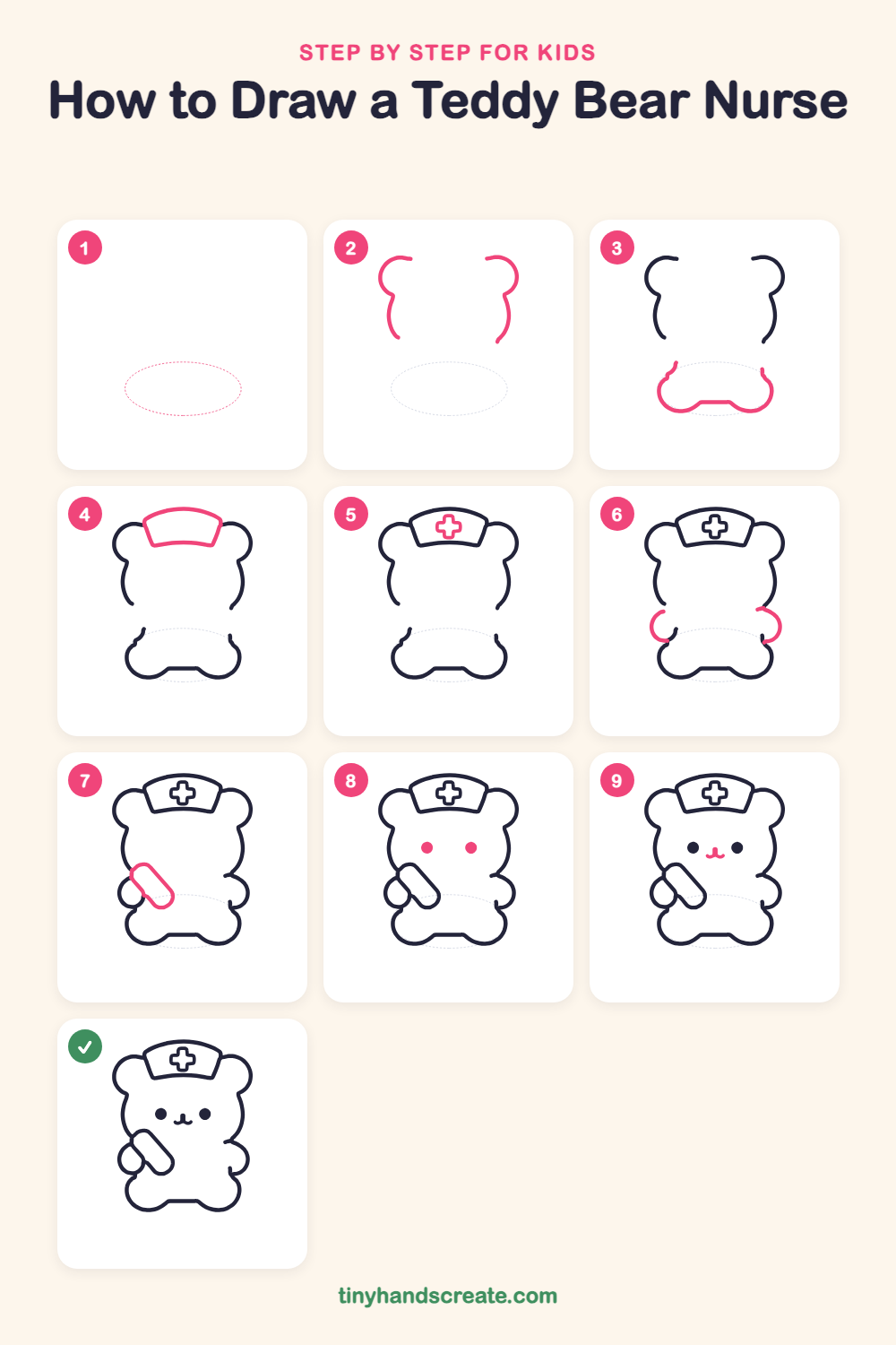How to draw a teddy bear nurse step by step for kids