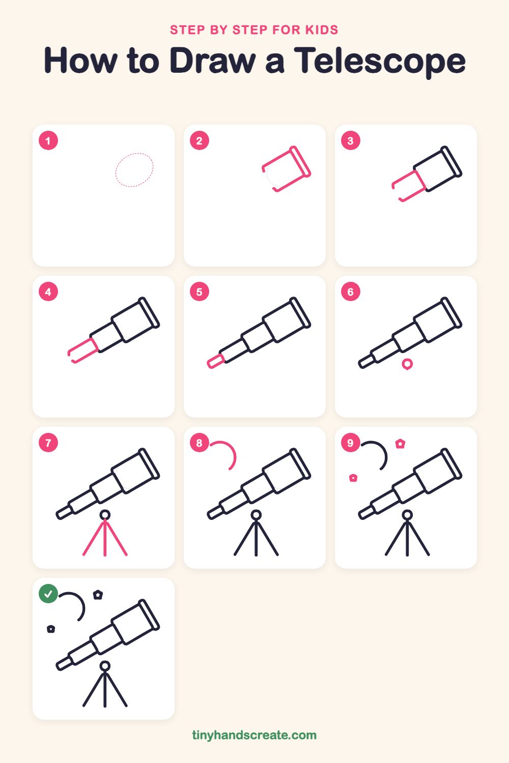 How to draw a telescope step by step for kids
