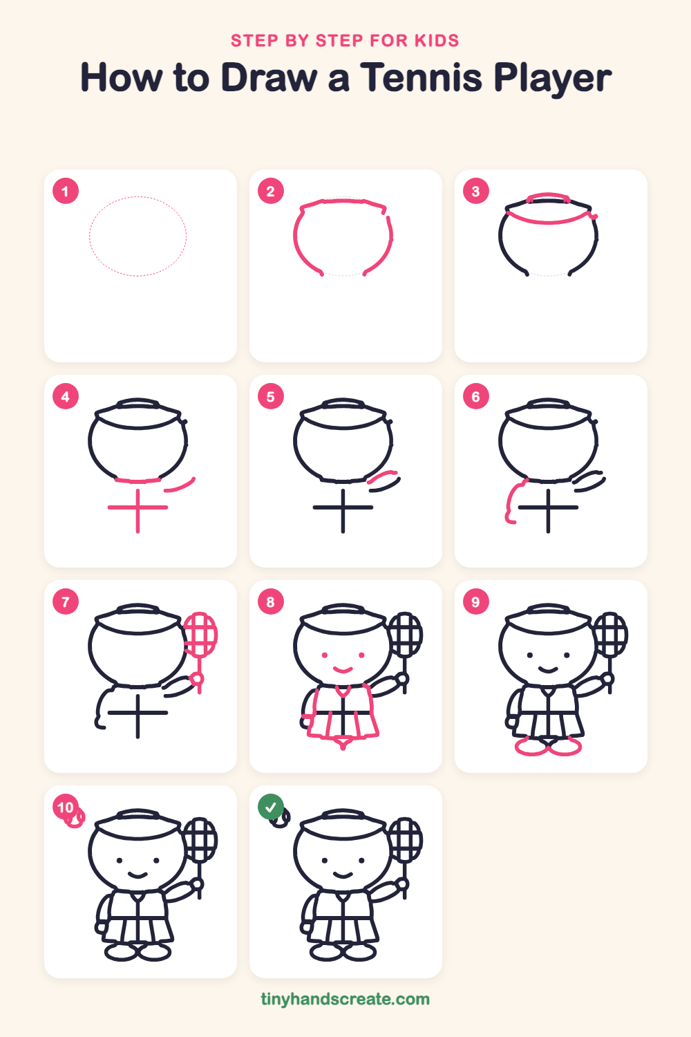 How to draw a tennis player step by step for kids