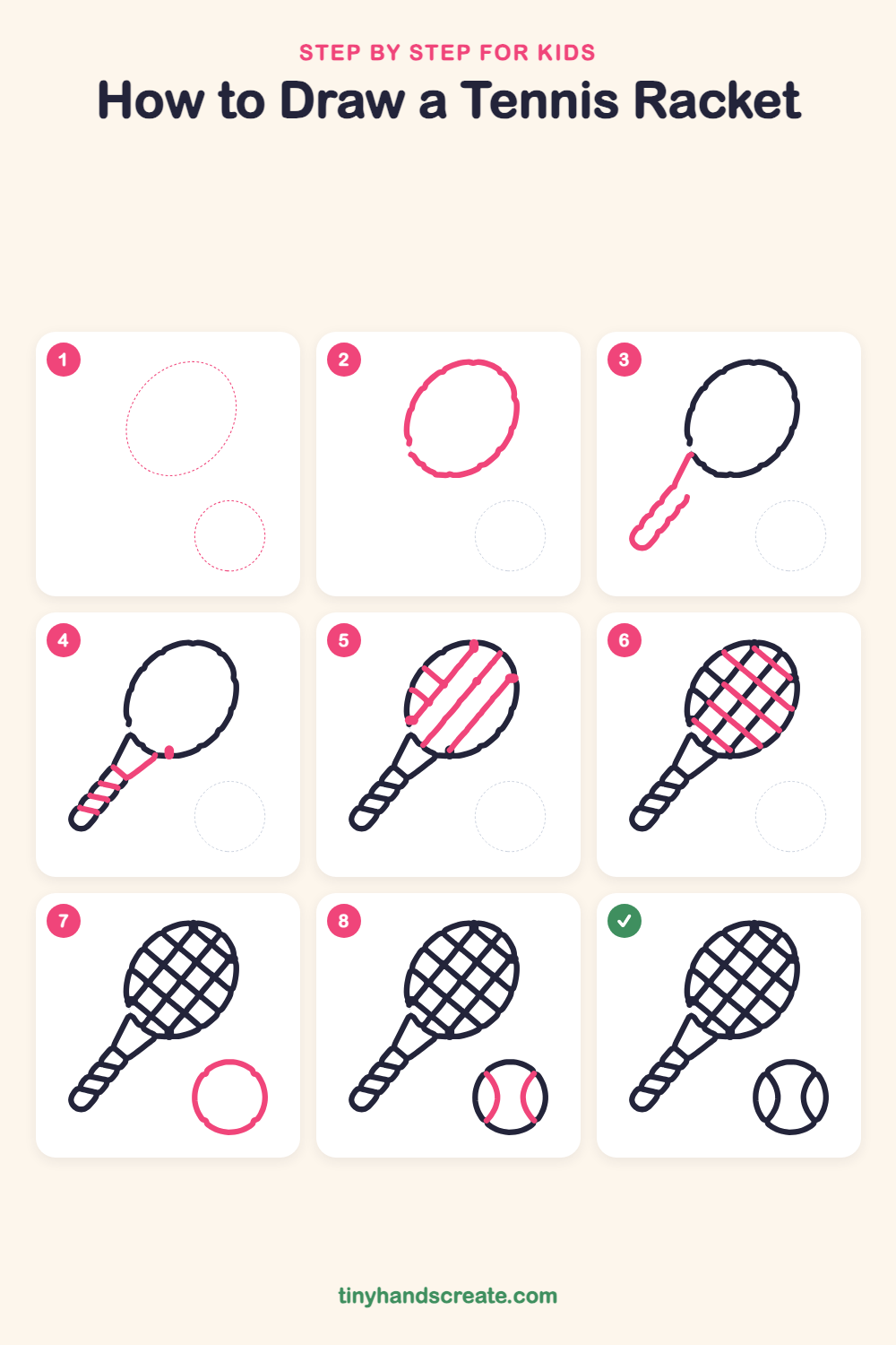 How to draw a tennis racket step by step for kids