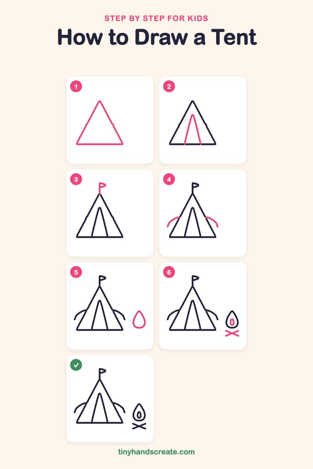 How to draw a tent step by step for kids