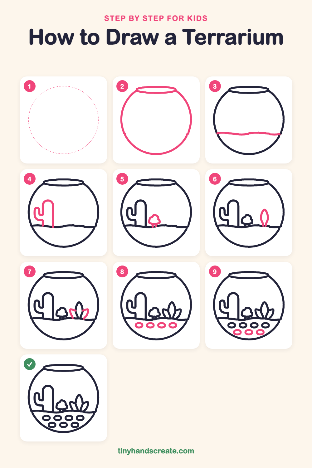 How to draw a terrarium step by step for kids