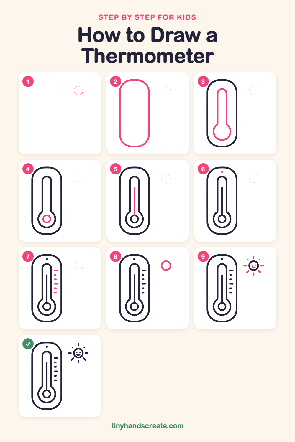 How to draw a thermometer step by step for kids