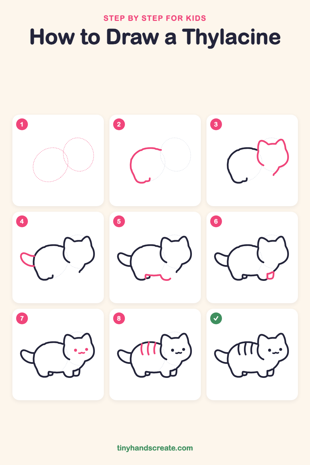 How to draw a thylacine step by step for kids