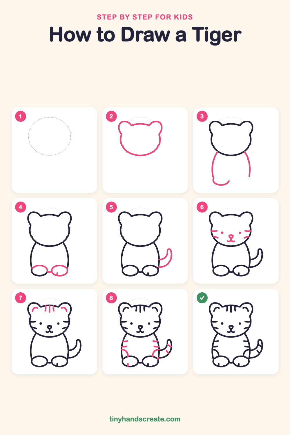 How to draw a tiger step by step for kids