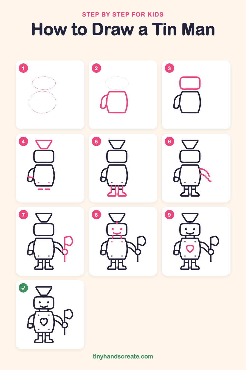 How to draw a tin man step by step for kids
