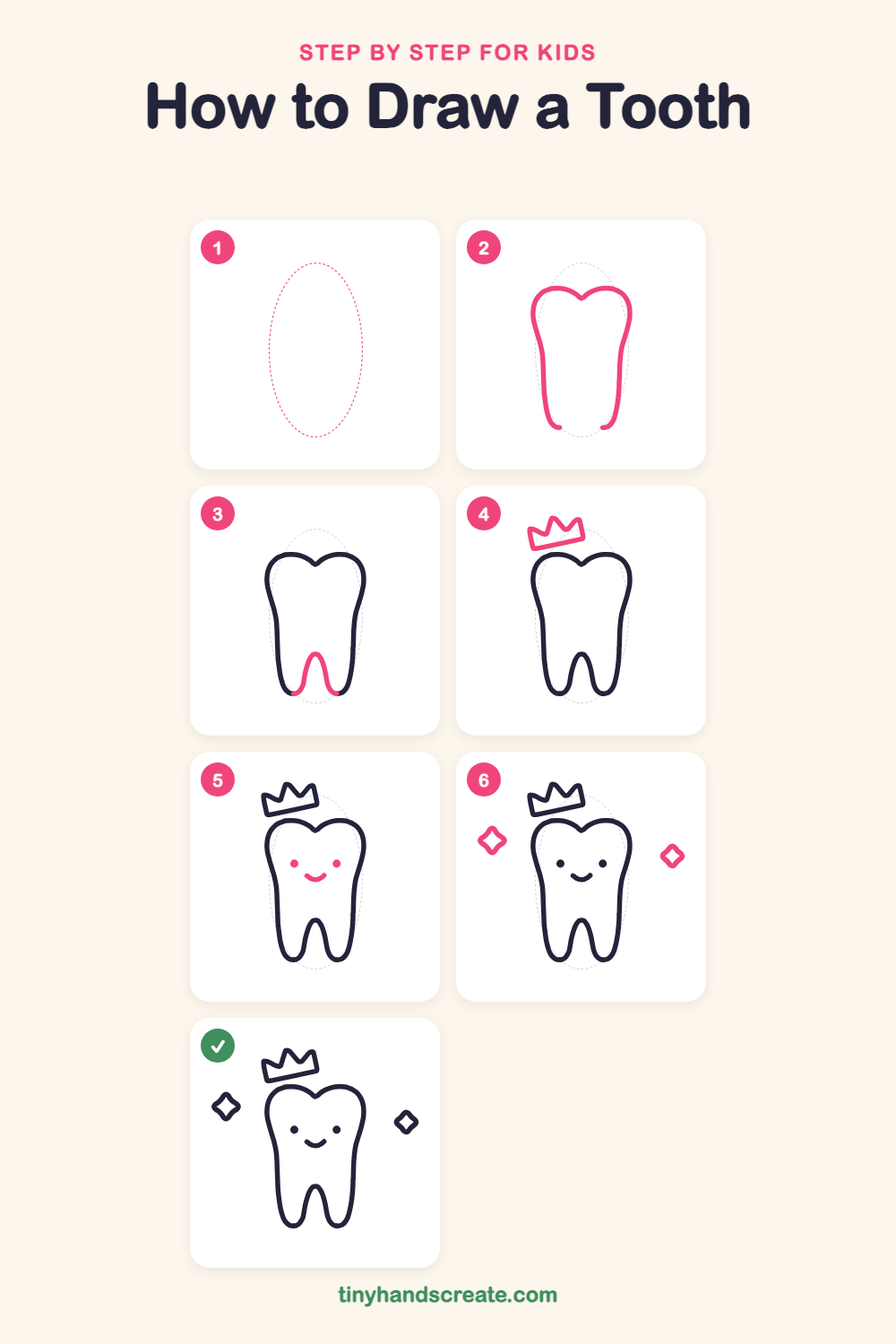 How to draw a tooth step by step for kids