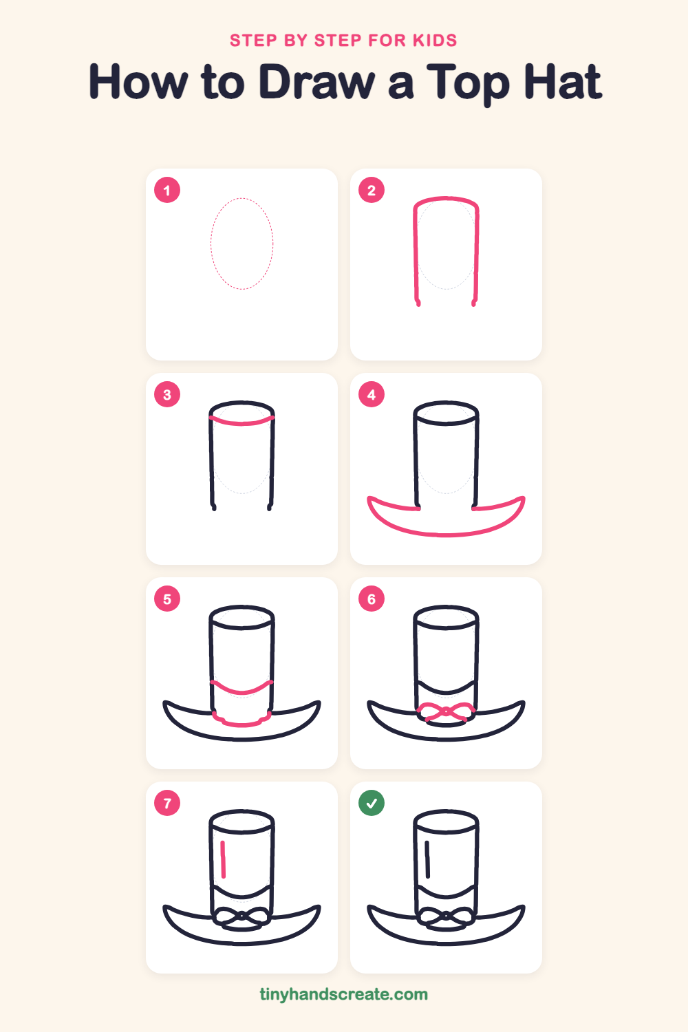 How to draw a top hat step by step for kids