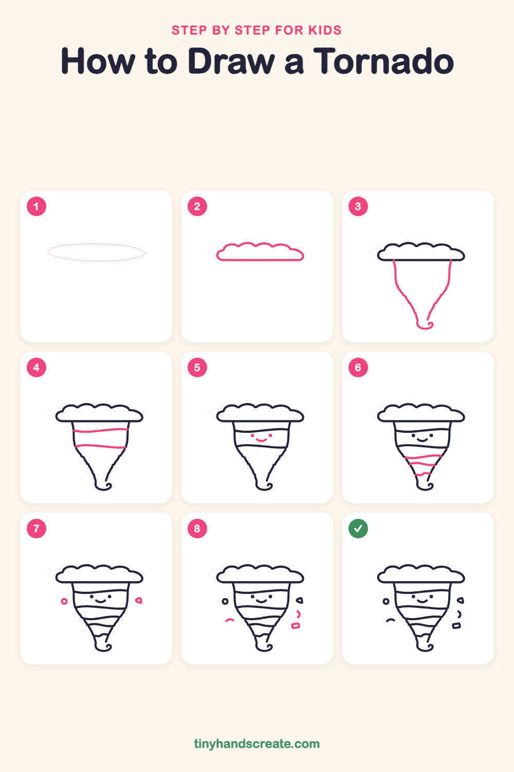 How to draw a tornado step by step for kids